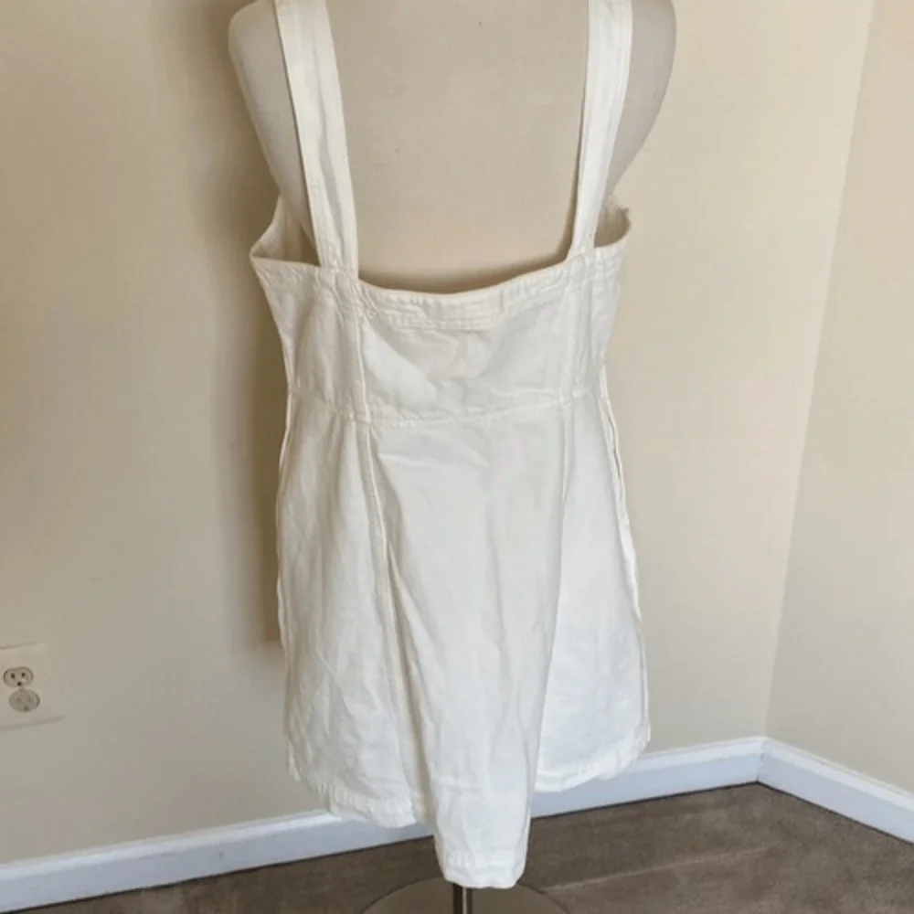 Madewell Square Neck Button-Front Denim Mini‎ Dress 14 White Sleeveless Pockets